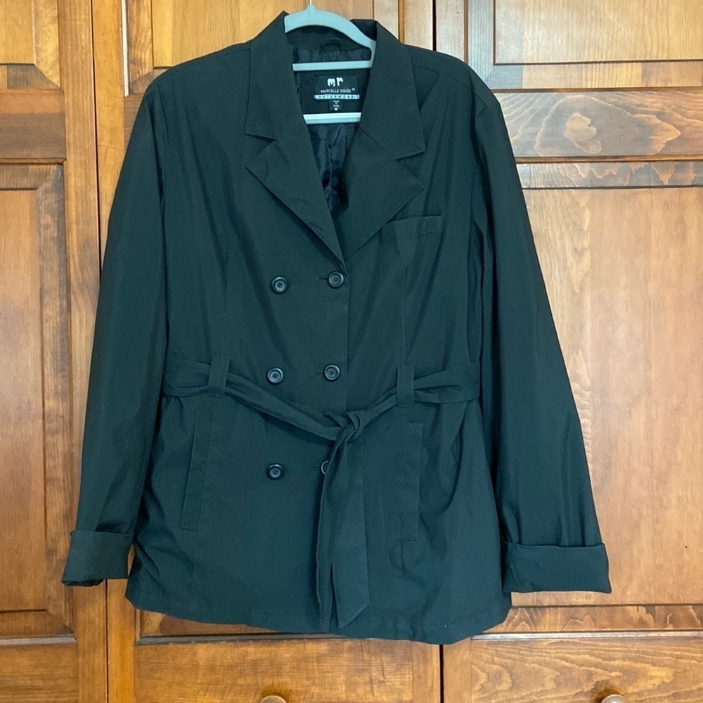 Marcelle Renee Outerwear Black Vinyl/PU Tie Belt Button Closure Trench Coat M